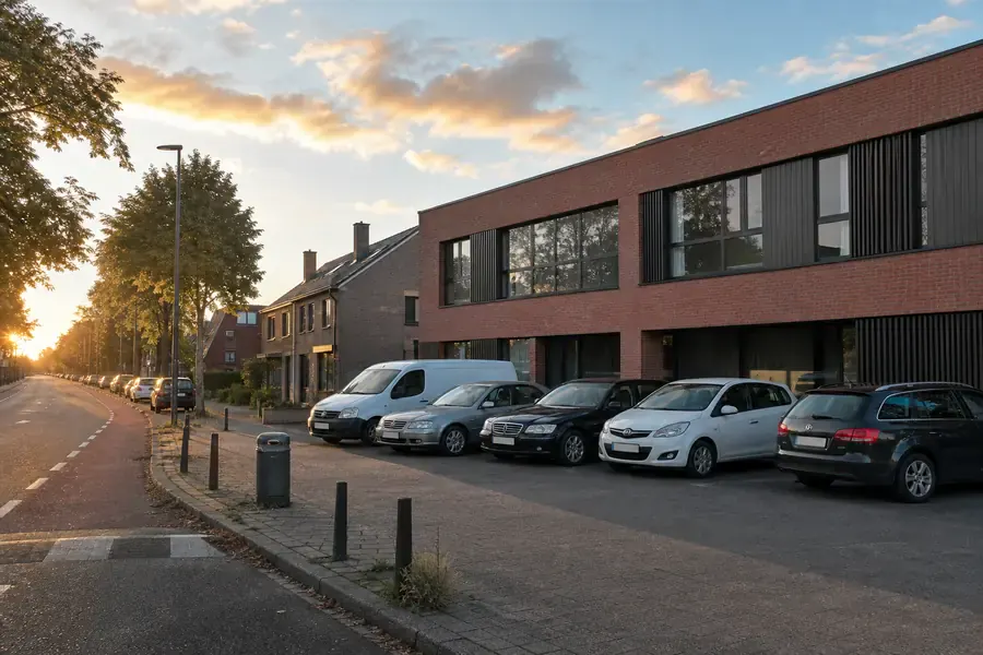 Voorterrein met tweedehandswagens aan de Verenigde Natieslaan in Hoboken bij avondlicht